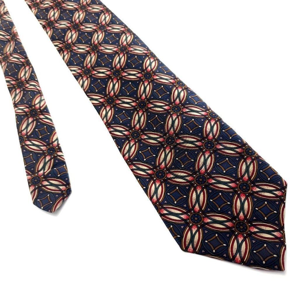 Hunting Horn Blue Red Silk Tie Woven Short Geometric